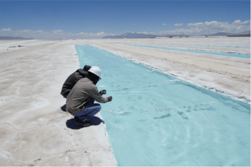 Workers in front of a lithium pool as an example of impact projects and public and private sector synergies-IDB